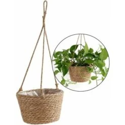 GP Pot De Fleurs à Suspendre En Corde De Jute - Panier Pliable En Jonc De Mer, Macramé - Pour Plantes Succulentes, Décoration Intérieure Ou Extérieure