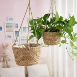 GP Pot De Fleurs à Suspendre En Corde De Jute - Panier Pliable En Jonc De Mer, Macramé - Pour Plantes Succulentes, Décoration Intérieure Ou Extérieure -Outsunny Eda Magasin 74539437 3