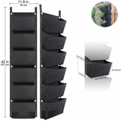 SEENLIN Sacs De Plantation Suspendus Avec 6 Poches Pots De Fleurs De Jardinage Verticaux Jardiniere Mur Suspendu Sacs De Plantation 42 X 12 Pouces, Noir - Noir -Outsunny Eda Magasin 75560823 3