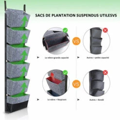 SEENLIN Sacs De Plantation Suspendus Avec 6 Poches Pots De Fleurs De Jardinage Verticaux Jardiniere Mur Suspendu Sacs De Plantation 42 X 12 Pouces, Noir - Noir -Outsunny Eda Magasin 75560823 5