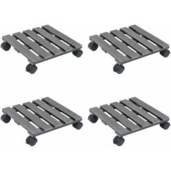 Lot De 4 Chariots à Plantes | Support Et Plateau Pour Jardinière Gris 30x30x7,5 Cm WPC 93076