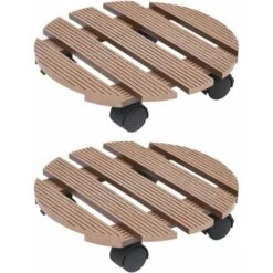 Lot De 2 Chariots à Plantes | Support Et Plateau Pour Jardinière Marron Ø30x7,5 Cm WPC 93360