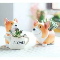 Lot De 2 Pots De Fleurs Mignons En Forme De Chien Corgi Pour Plantes Succulentes Cactus Petit Conteneur Pour Décoration De Jardin