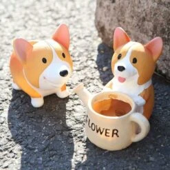 Lot De 2 Pots De Fleurs Mignons En Forme De Chien Corgi Pour Plantes Succulentes Cactus Petit Conteneur Pour Décoration De Jardin -Outsunny Eda Magasin 78025865 4