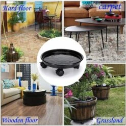 Support De Pot De Fleurs à Roues, Support Roulant Plantes, Support Pour Plante Avec Roue Universelle Pour Plantes D'intérieur Et D'extérieur, Capacité De Charge 60kg, Noir -Outsunny Eda Magasin 78025897 4