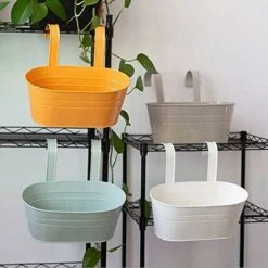 4pcs Métal Suspendu Pot De Fleur Clôture Fleur Conteneur Pot De Jardin Avec Double Crochet Détachable Mural Seau Support De Fleur Pour Balcon Jardin -Outsunny Eda Magasin 78465218 4