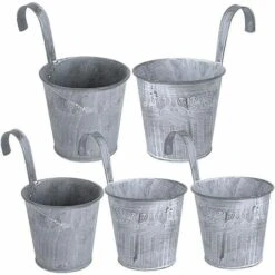 5pcs Pots De Fleurs à Suspendre En Fer Style Avec Crochets Anses Seau De Plante Pour Décoration Intérieur Extérieur De Maison Balcon Jardin Grille