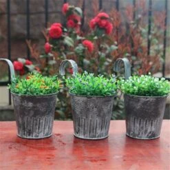 5pcs Pots De Fleurs à Suspendre En Fer Style Avec Crochets Anses Seau De Plante Pour Décoration Intérieur Extérieur De Maison Balcon Jardin Grille -Outsunny Eda Magasin 78950027 3