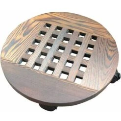 Support De Plante En Pot En Bois Avec Roues, Support De Plante En Pot De Pot De Fleur Roulant Rond Pour Pot De Fleurs à Roulettes Pour Maison Jardin Extérieur, 30cm
