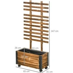 OUTSUNNY Jardinière Avec Treillis Sur Roulettes - Inserts D'irrigation, Géotextile Inclus - Métal Bois Sapin Traité Carbonisation -Outsunny Eda Magasin 81815717 3