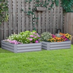 OUTSUNNY Lot De 2 Carrés Potager De Jardin Dim. 100L X 100l X 30H Cm Tôle D'acier Ondulée Gris -Outsunny Eda Magasin 81978352 2
