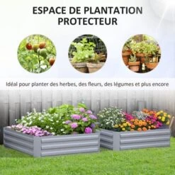 OUTSUNNY Lot De 2 Carrés Potager De Jardin Dim. 100L X 100l X 30H Cm Tôle D'acier Ondulée Gris -Outsunny Eda Magasin 81978352 4