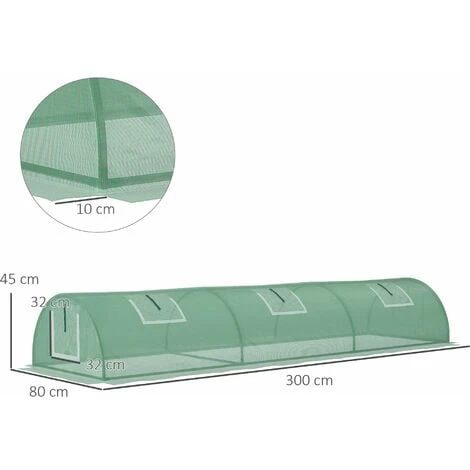 OUTSUNNY Mini Serre De Jardin Serre à Tomates Dim. 300L X 80l X 45H Cm Acier PE 5 Fenêtres Zippées Enroulables Vert 5 OUTSUNNY Mini Serre De Jardin Serre à Tomates Dim. 300L X 80l X 45H Cm Acier PE 5 Fenêtres Zippées Enroulables Vert – Image 3