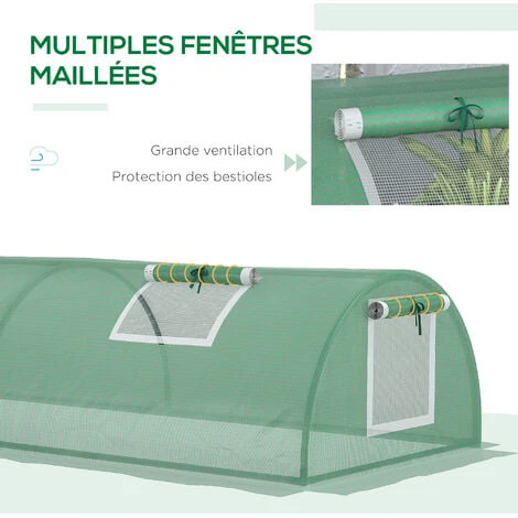 OUTSUNNY Mini Serre De Jardin Serre à Tomates Dim. 300L X 80l X 45H Cm Acier PE 5 Fenêtres Zippées Enroulables Vert 7 OUTSUNNY Mini Serre De Jardin Serre à Tomates Dim. 300L X 80l X 45H Cm Acier PE 5 Fenêtres Zippées Enroulables Vert – Image 5