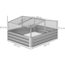 OUTSUNNY Mini Serre De Jardin Carré Potager 2 Lucarnes Dim. 126L X 107l X 67H Cm Alliage Alu. Acier Galvanisé Ondulé Polycarbonate -Outsunny Eda Magasin 81978357 3