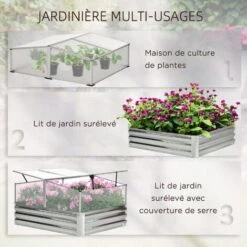 OUTSUNNY Mini Serre De Jardin Carré Potager 2 Lucarnes Dim. 126L X 107l X 67H Cm Alliage Alu. Acier Galvanisé Ondulé Polycarbonate -Outsunny Eda Magasin 81978357 4