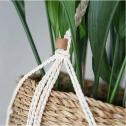 Porte Plantes Cache-pot Macrame Suspension Pour Plantes En Macramé Casame Panier Suspension Macramé Avec Porte Plantes En Algue Marine - 70cm -Outsunny Eda Magasin 82131218 3