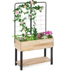 Jardinière Sur Pied CHARLY En Bois Bac De 80 X 40 CM Avec Treillis -Outsunny Eda Magasin 82161692 3