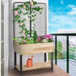 Jardinière Sur Pied CHARLY En Bois Bac De 80 X 40 CM Avec Treillis -Outsunny Eda Magasin 82161692 5
