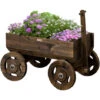 OUTSUNNY Porte-plantes Charrette - Jardinière Design Chariot - Dim. 120L X 53l X 55H Cm - Bois Sapin Traité Carbonisation -Outsunny Eda Magasin 82629633 1