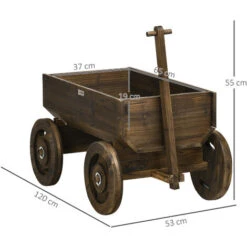 OUTSUNNY Porte-plantes Charrette - Jardinière Design Chariot - Dim. 120L X 53l X 55H Cm - Bois Sapin Traité Carbonisation -Outsunny Eda Magasin 82629633 3