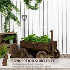 OUTSUNNY Porte-plantes Charrette - Jardinière Design Chariot - Dim. 120L X 53l X 55H Cm - Bois Sapin Traité Carbonisation -Outsunny Eda Magasin 82629633 4