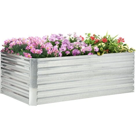 OUTSUNNY Carré Potager De Jardin Renforcé - Dim. 180L X 90l X 59H Cm - Tôle D'acier Ondulée Galvanisée 3 OUTSUNNY Carré Potager De Jardin Renforcé - Dim. 180L X 90l X 59H Cm - Tôle D'acier Ondulée Galvanisée