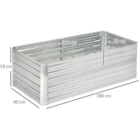 OUTSUNNY Carré Potager De Jardin Renforcé - Dim. 180L X 90l X 59H Cm - Tôle D'acier Ondulée Galvanisée 5 OUTSUNNY Carré Potager De Jardin Renforcé - Dim. 180L X 90l X 59H Cm - Tôle D'acier Ondulée Galvanisée – Image 3