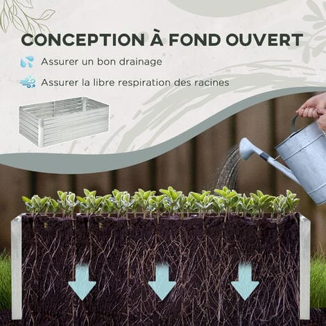 OUTSUNNY Carré Potager De Jardin Renforcé - Dim. 180L X 90l X 59H Cm - Tôle D'acier Ondulée Galvanisée 6 OUTSUNNY Carré Potager De Jardin Renforcé - Dim. 180L X 90l X 59H Cm - Tôle D'acier Ondulée Galvanisée – Image 4