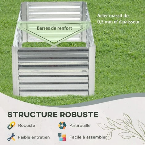 OUTSUNNY Carré Potager De Jardin Renforcé - Dim. 180L X 90l X 59H Cm - Tôle D'acier Ondulée Galvanisée 7 OUTSUNNY Carré Potager De Jardin Renforcé - Dim. 180L X 90l X 59H Cm - Tôle D'acier Ondulée Galvanisée – Image 5