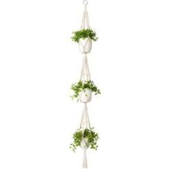 Macramé Plant Hanger 3 Tier Intérieur Extérieur Panier à Planter Suspendu Corde De Coton With Beads 177cm
