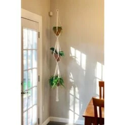 Macramé Plant Hanger 3 Tier Intérieur Extérieur Panier à Planter Suspendu Corde De Coton With Beads 177cm -Outsunny Eda Magasin 83693928 3