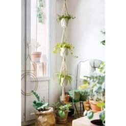 Macramé Plant Hanger 3 Tier Intérieur Extérieur Panier à Planter Suspendu Corde De Coton With Beads 177cm -Outsunny Eda Magasin 83693928 4