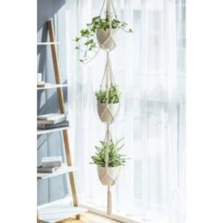 Macramé Plant Hanger 3 Tier Intérieur Extérieur Panier à Planter Suspendu Corde De Coton With Beads 177cm -Outsunny Eda Magasin 83693928 5