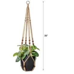 Cintre Pour Plante Panier Suspendu Pour Jardinière Intérieure Support De Pot De Fleur Corde De Jute With Beads 89cm -Outsunny Eda Magasin 83693965 3