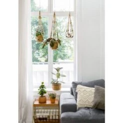 Cintre Pour Plante Panier Suspendu Pour Jardinière Intérieure Support De Pot De Fleur Corde De Jute With Beads 89cm -Outsunny Eda Magasin 83693965 4