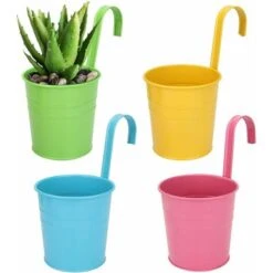 Pot De Fleur Suspendu En Métal, Pot De Fleur Exterieur Avec Trou De Drainage Parfaits Pour Jardin, Balcon, Clôture, Patio, Décoration 4 Pièces