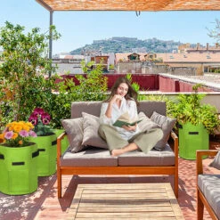 AUFUN 3X Sacs De Plantation Pour Pommes De Terre 10 Gall, 38 L, Réutilisables, Pour La Culture Des Fraises, Carottes, Tomates, Fleurs (35 X 40 Cm, Vert) -Outsunny Eda Magasin 85430892 5