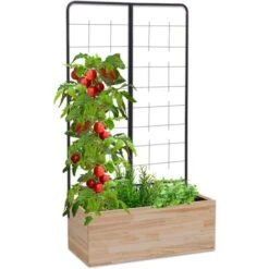 Jardinière En Bois JESSY 80 X 30 CM Avec Treillis Carré Potager