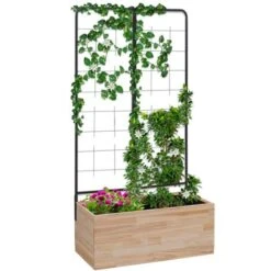 Jardinière En Bois JESSY 80 X 30 CM Avec Treillis Carré Potager -Outsunny Eda Magasin 85562539 3