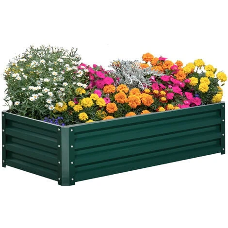 OUTSUNNY Carré Potager De Jardin Dim. 120L X 60l X 30H Cm Tôle D'acier Ondulée Vert 3 OUTSUNNY Carré Potager De Jardin Dim. 120L X 60l X 30H Cm Tôle D'acier Ondulée Vert