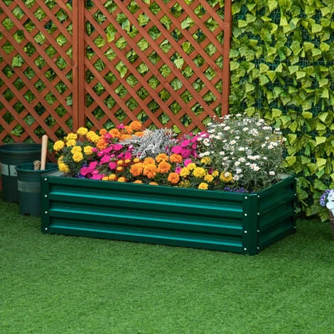 OUTSUNNY Carré Potager De Jardin Dim. 120L X 60l X 30H Cm Tôle D'acier Ondulée Vert 4 OUTSUNNY Carré Potager De Jardin Dim. 120L X 60l X 30H Cm Tôle D'acier Ondulée Vert – Image 2