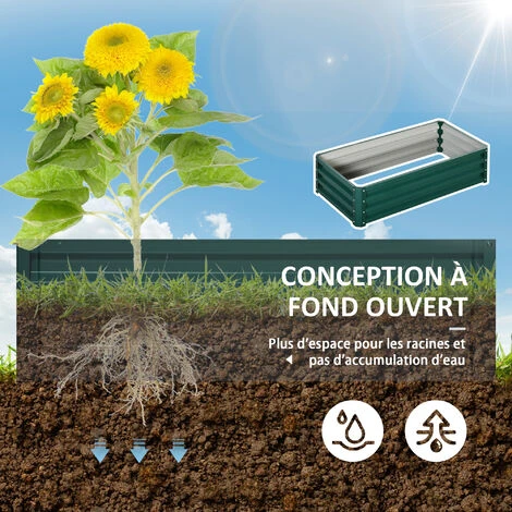 OUTSUNNY Carré Potager De Jardin Dim. 120L X 60l X 30H Cm Tôle D'acier Ondulée Vert 7 OUTSUNNY Carré Potager De Jardin Dim. 120L X 60l X 30H Cm Tôle D'acier Ondulée Vert – Image 5