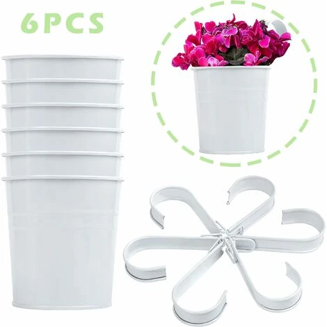 DHKLFA Lot De 6 Pots De Fleurs Intérieur Suspendu En Métal Avec Crochet Amovible Décoration Jardinage - Blanc 4 DHKLFA Lot De 6 Pots De Fleurs Intérieur Suspendu En Métal Avec Crochet Amovible Décoration Jardinage - Blanc – Image 2