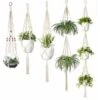 Lot De 5 Cintres En Macramé Pour Plantes D'intérieur à Suspendre Au Mur Panier à Fleurs Porte-pot Boho Home Decor, Blanc Pratique