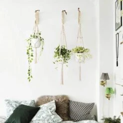 Lot De 5 Cintres En Macramé Pour Plantes D'intérieur à Suspendre Au Mur Panier à Fleurs Porte-pot Boho Home Decor, Blanc Pratique -Outsunny Eda Magasin 87221266 5