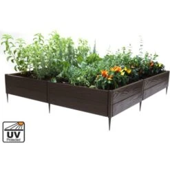 Carré Potager Modulable En Résine 260 Litres - L120 X L120 X H20 Cm Marron - POTALY -Outsunny Eda Magasin 87449916 5