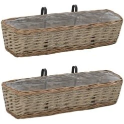 Elegant-Stil Jardinière De Balcon 2 Pcs Osier Avec Doublure En PE 60 Cm,pour Salon/Jardin,Montage Facile,2,55 Kg