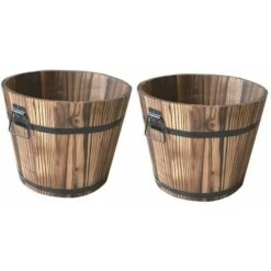 2x Planteurs De Baril De Seau En Bois Jardinières En Tonneau En Bois, Jardinières De Patio Rustiques, Pots De Fleurs, 10x12CM