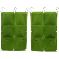 Sac à Plantes Mural,12 Pochettes  Sac De Plantation Suspendus Sac à Fleurs Vertical En Feutre Avec 6 Crochets Pour Jardin Balcon Décoration Intérieur Extérieur Vert